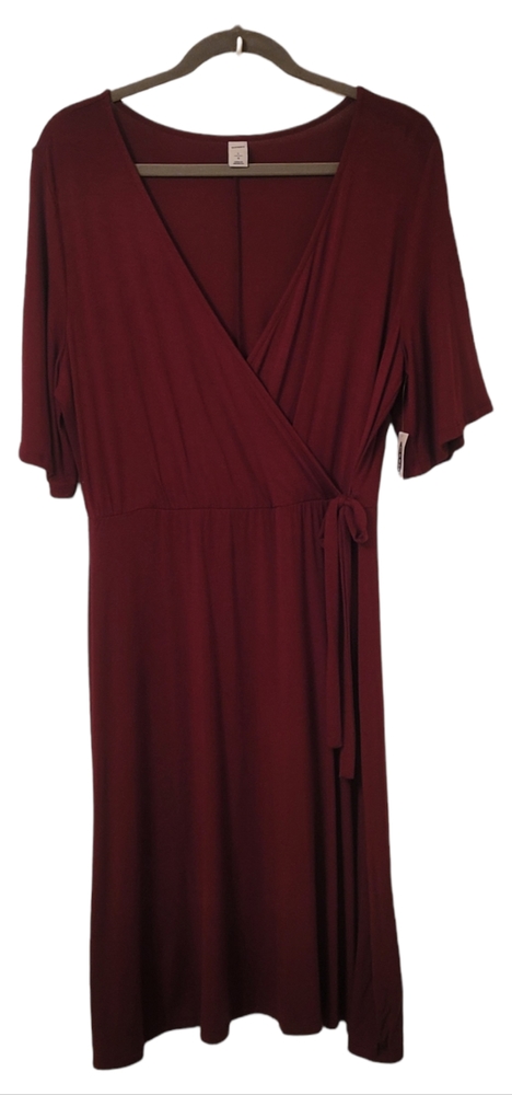 OLD NAVY Merlot Faux-Wrap Dress with Tie & Elastacized Waist. Size LARGE **BNWT